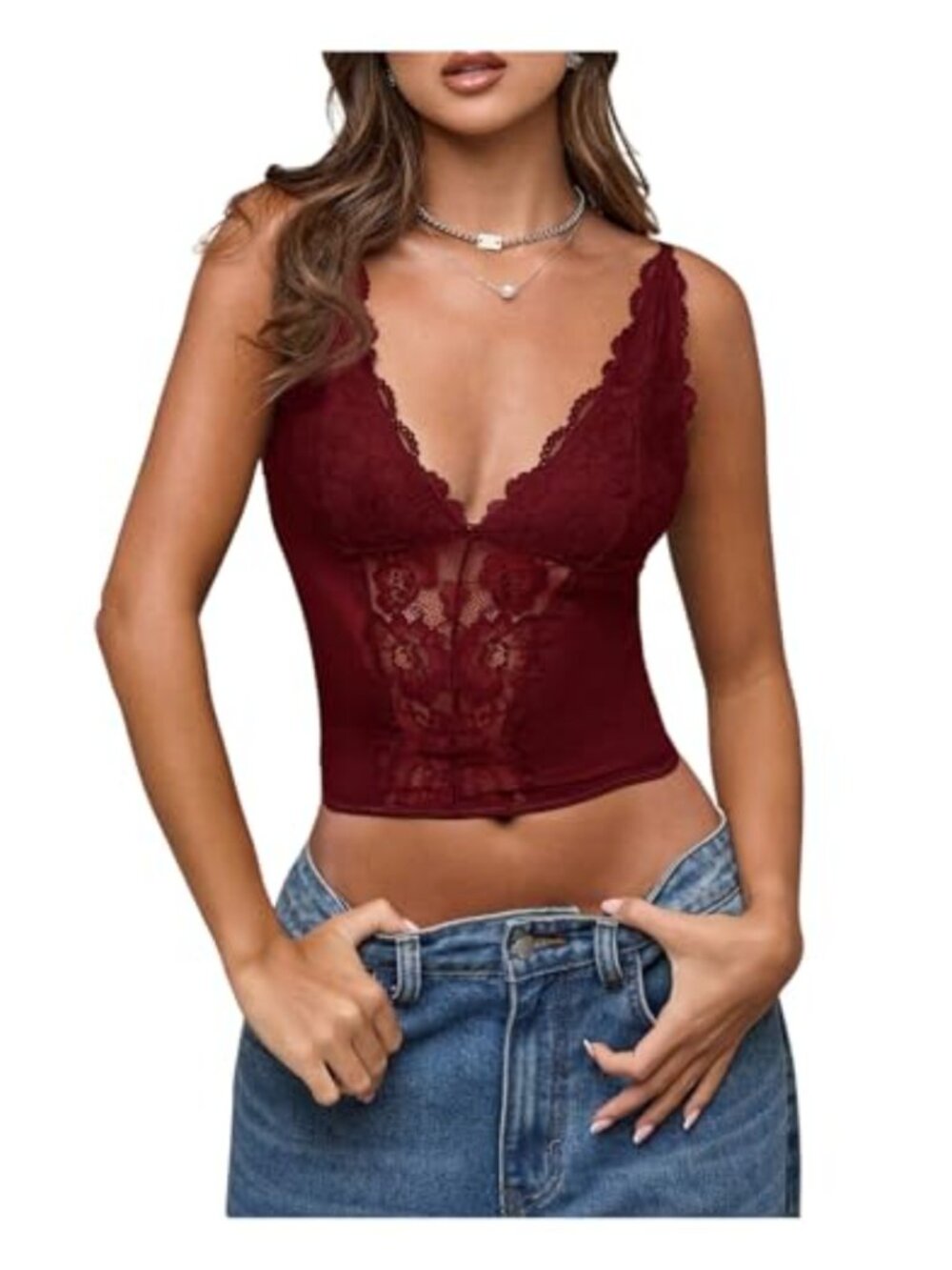 Lace Corset Crop Top Deep V Neck Spaghetti Strap Sheer Going Out Y2k